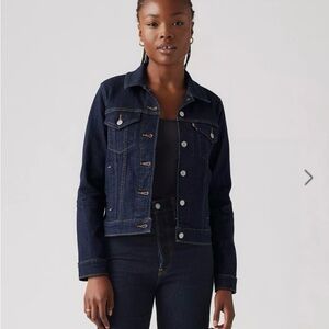 Women’s Levi's Size Small Blue Dark-Wash Button-Up Collared Red Tab Denim Jacket